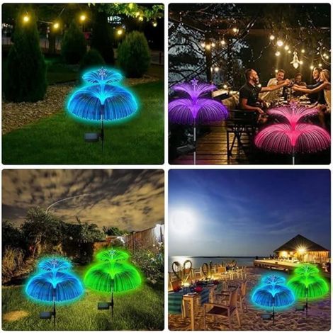 Lumières décoratives de jardin, lampe méduse à fibre optique solaire, décoration de Noël idéale - rose (1/4)