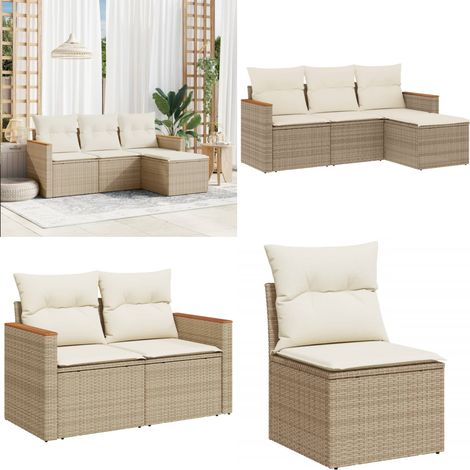 4-tlg. Garten-Sofagarnitur mit Kissen Beige Poly Rattan - Gartenmöbel - Outdoor Möbel - Rattan Gartenmöbel - Lounge Set - Gartenlounge - Home & Living (1/5)