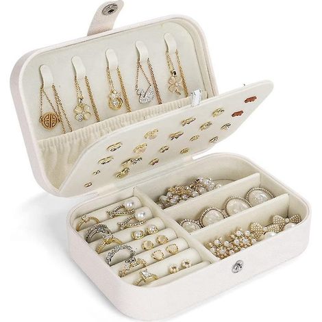Boîte à bijoux de voyage à double compartiment en cuir PU, petite boîte à bijoux portable pour femmes et filles (1/5)