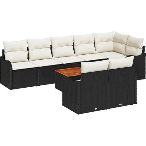 Garden Sofa Set with Storage 9 pcs Black and Cream Poly Rattan vidaXL