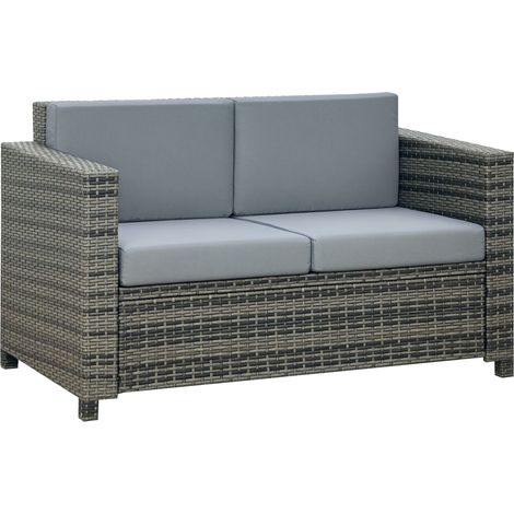 Outsunny Poly-Rattan Sofa mit Kissen 2-Sitzer Garten Loungesofa Metall Polyester Grau 130 x 70 x 80 cm