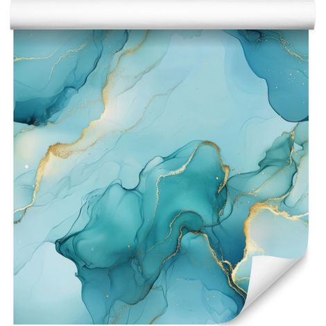 Papier peint Encre turquoise, céladon, vert d'eau et menthe 50x1000 cm (1/5)