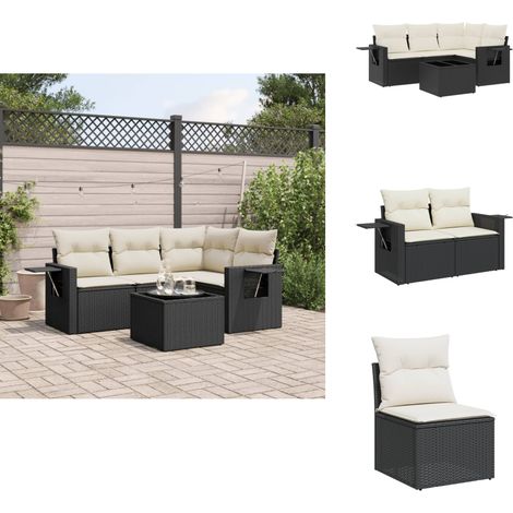 Salon de jardin 5 pcs avec coussins noir résine tressée - Ensemble Salon De Jardin - Meuble De Jardin - Résine Tressée - Rotin Synthétique - Table Basse Pliable (1/5)