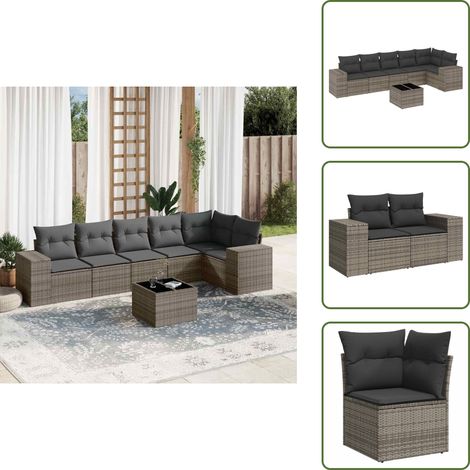 The Living Store 7-tlg. Garten-Sofagarnitur mit Kissen Grau Poly Rattan - Gartentisch (1/5)