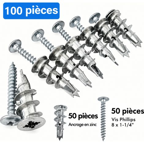 Lot de 50 chevilles d'expansion et vis pour plaque de plâtre en alliage de zinc et acier galvanisé 50pcs 1 g – Livraison gratuite (1/5)