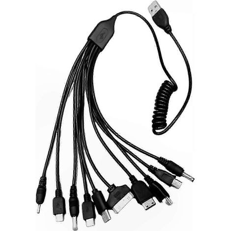 Câble de charge USB à 10 ports, cordon spiralé pour charge rapide et synchronisation des données, 54 cm (1/5)