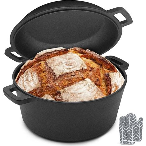 2-in-1 Cast Iron Casserole Dish with Bread Dish Lid - 26 cm, 4.7 Litre Cooking Pot - Induction (1/5)