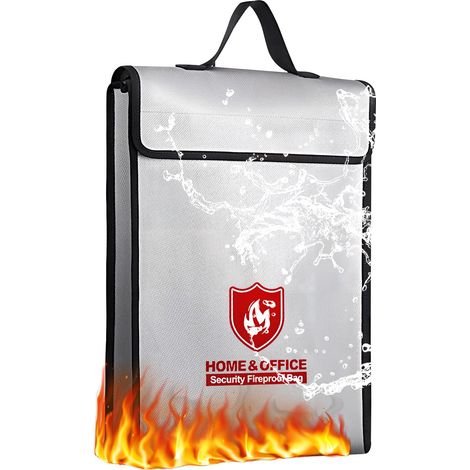 Borsa portadocumenti ignifuga, borsa portadocumenti ignifuga 38x32x8cm, borsa ignifuga resistente all'acqua, borsa portadocumenti ignifuga 1200℃ con tasche integrate per passaporti, documenti