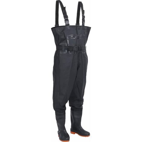 Cuissardes de pêche avec bottes intégrées et ceinture, polyester enduit PVC, noires, taille 46 - PANGIVO (1/5)