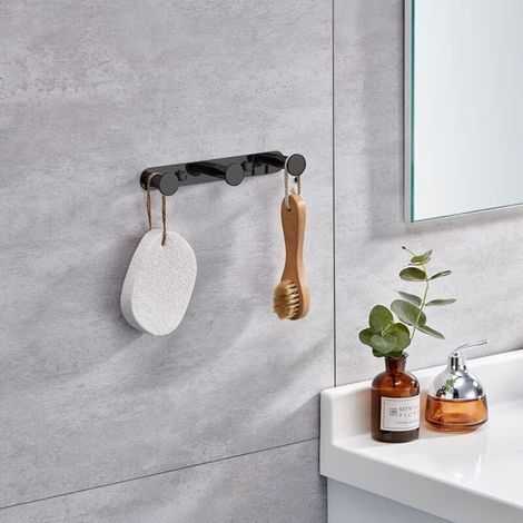 ZOLGINAH Gancio portasciugamani da parete, appendiabiti con ganci, acciaio inox 304, portasciugamani da parete, ganci per porte di bagno e cucina (3 ganci, nero) (1/5)
