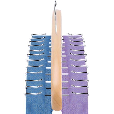 Porte-cravates en bois avec 24 crochets, support rotatif pour ceintures, rangement pour cravates, beige (1/5)
