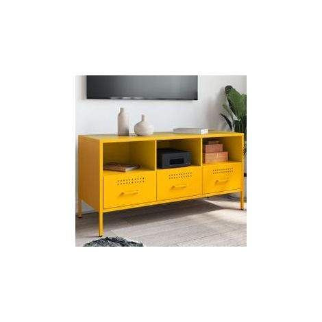 Meuble TV jaune moutarde 100,5x39x50,5 acier laminé à froid (1/5)