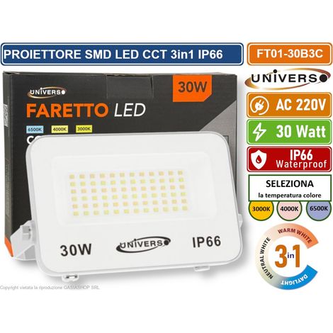 UNIVERSO FT01-30B3C FARO PROIETTORE SMD LED ULTRA SLIM 30W CCT SWITCH TEMPERATURA COLORE SELEZIONABILE IP66 (1/3)