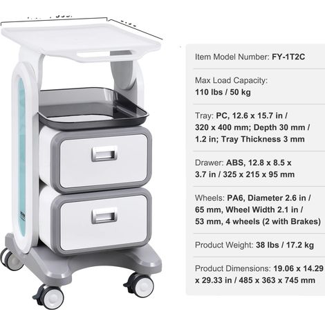 Carrello di servizio da laboratorio, design mobile, struttura robusta, bianco 4 ABS 3 (1/2)