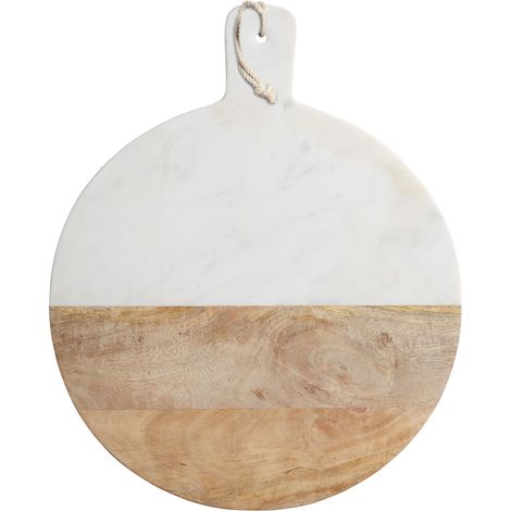 [JAMAIS UTILISE] KitchenCraft MasterClass Plateau de service rond en marbre dede bois  fromage, sauces et couvertures, 40.5 x 50 cm - blanc/bois