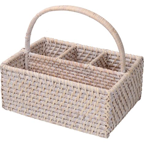 Algarve weißer rechteckiger Besteckkasten aus Rattan cm26x20h11/22 (1/3)