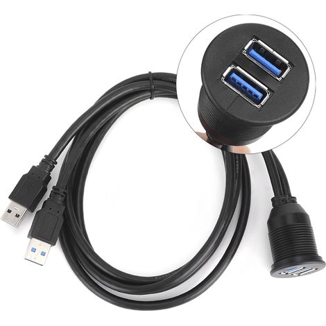 Câble de données double USB 3.0 pour tableau de bord, montage encastré, rallonge étanche de 1 mètre/39,4 pouces (1/5)