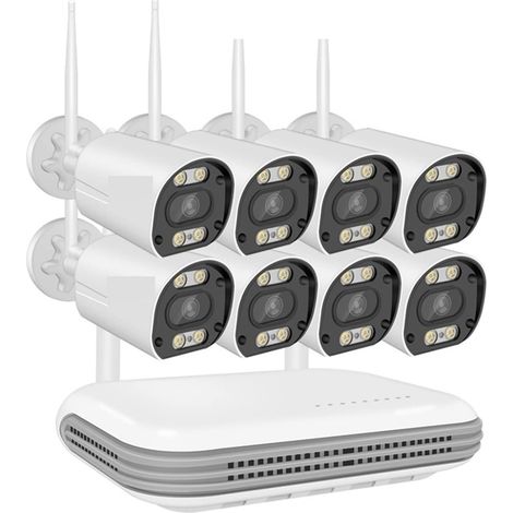 Système de caméra de sécurité à domicile Kit de caméra Wifi sans fil 3MP Audio bidirectionnel AI détection de visage caméra de sécurité extérieure 8CH NVR système de Surveillance vidéo ( Size : 2T , C (1/5)