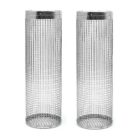 Lot de 2 paniers à griller à roulettes, cage en acier inoxydable pour viande, poisson, crevettes, légumes, argentée, 31 cm (1/5)