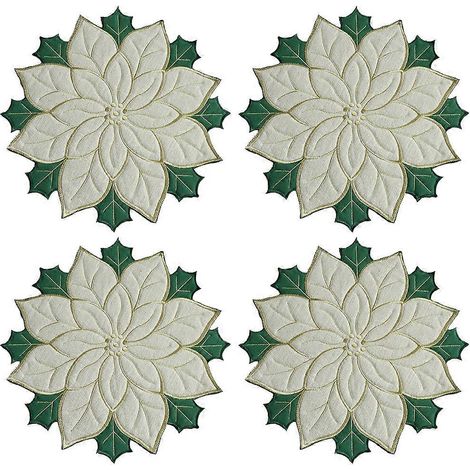Set de table Poinsettia pour décoration de table, lot de 4 sets brodés (1/5)