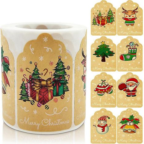 300 Feuilles/rouleau Papier Kraft Autocollant De Nol Dcoration De Cadeau De Vacances 8 Types De Motifs Bote Cadeau De Nol Autocollant De Sceau