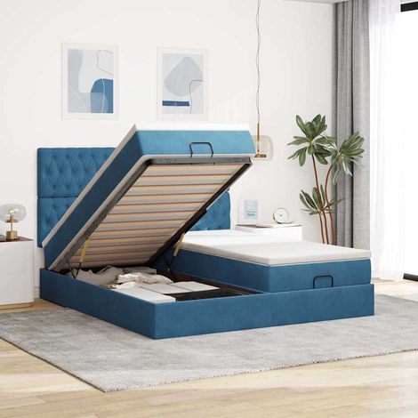 Stoccaggio sotto il letto - vidaXL Pouf Letto con Materassi e LED Blu Scuro 200x200cm Velluto - Letto con testiera (1/5)