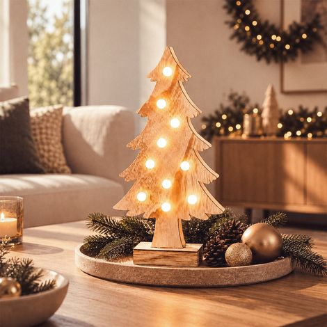 Sapin de Noël LED Wood à Piles Naturel (1/5)