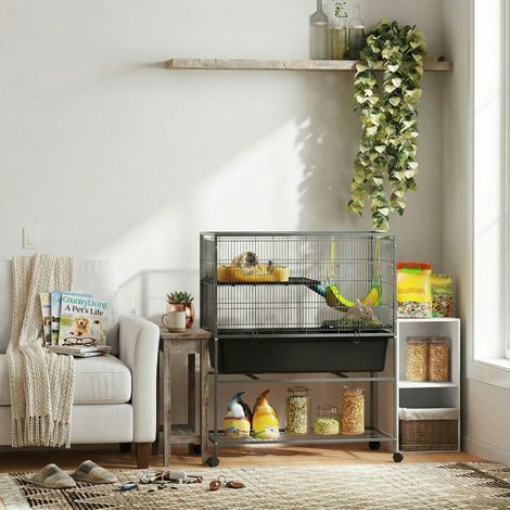 Jaula para Animales Pequeños de 3 Niveles con Rampas Antideslizantes Puertas Amplias y Ruedas con Freno 88x48x102cm Gris (1/5)