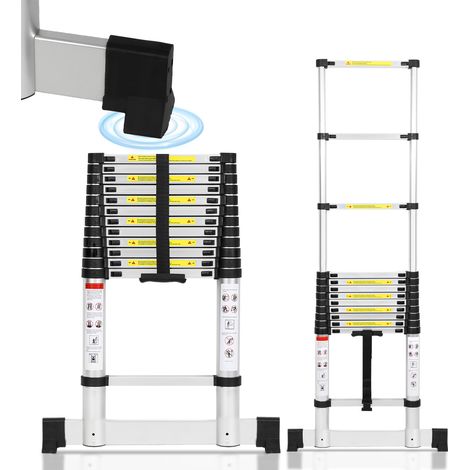 Wolketon Premium Alu Teleskopleiter Ausziehleiter Klappleiter Höhe 3,8M Antirutsch Mehrzweckleiter mit Stabilisator