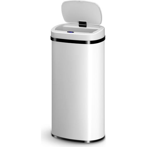Juskys Automatik Mülleimer mit Sensor 70L - elektrischer Abfalleimer, Bewegungssensor, automatischer Deckel, wasserdicht, rechteckig, Küche - Weiß (1/5)