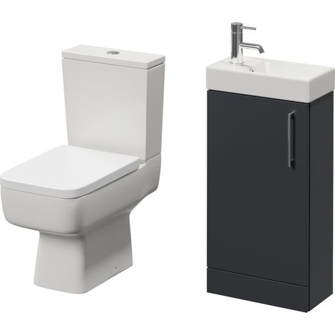 Napoli Cube Gloss Grey 400mm Single Door Vanity Unit and Toilet Suite with Align Basin - 400mm - Chrome 160mm Handle