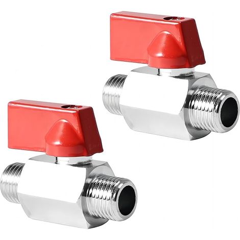 Lot de 2 robinets à boisseau sphérique en laiton 3/8" x 3/8" AG Mini robinet à boisseau sphérique DN10 Interrupteur d'arrêt avec poignée rouge Vanne d'arrêt en laiton pour conduites d'eau Robinet