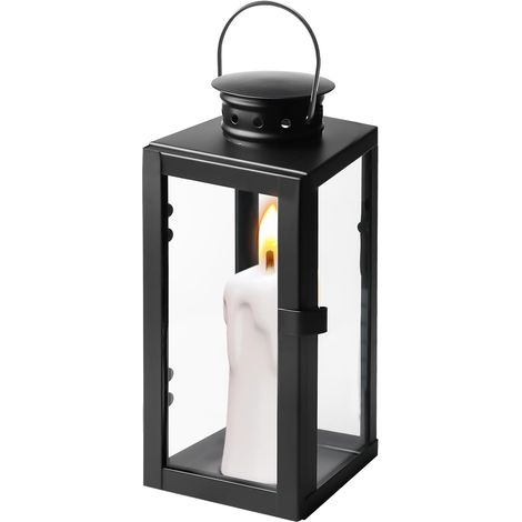 Lanterne noire 24 cm en métal pour bougies, décoration extérieure, lanterne funéraire, lanterne décorative en métal, résistante aux intempéries, pour murs extérieurs, salon, tables, bar (1/5)