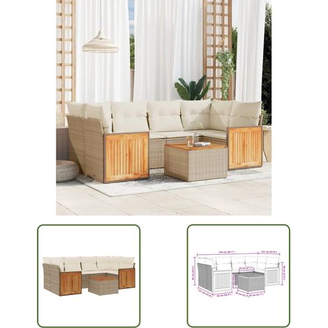 The Living Store Salon de jardin avec coussins 7 pcs beige résine tressée - Ensemble Salon Jardin - Meuble Extérieur - Résine Tressée - Rotin Synthétique - Mobilier De Jardin (1/3)