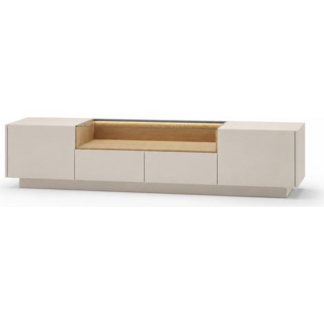 Mobile Porta TV Con 2 Ante 2 Cassetti Push To Open Vano A Giorno Con LED Ripiano In Vetro Design Moderno Minimal Per Soggiorno Zona Living 203 X 39.5 X 43.4 Cm Cashmere (1/5)