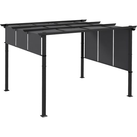 Pergola 3 toiles coulissantes 3,5x3x2,35 m structure acier noir toile polyester gris foncé