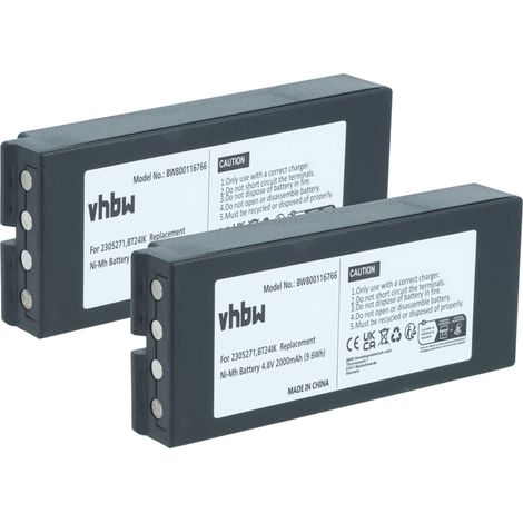 vhbw 2x Akku kompatibel mit Danfoss IK3, IK4, T70/4, T70/8, T70/3 Industrie-Funkfernsteuerung Fernbedienung (2000 mAh, 4,8 V, NiMH) - Schwarz