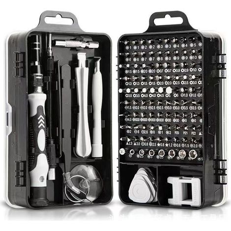 Kit Tournevis de Précision, Kit Mini Tournevis Magnétique, Set Outils Informatique de Réparation pour PC, Laptop, Phone, Lunettes, Mac, Smartphone, Bricolage, Consoles de Jeux, 120 en 1 Noir (1/5)