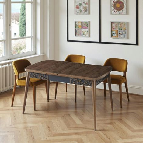 Table extensible effet noyer, décor baguettes 132-170 cm LUNOR