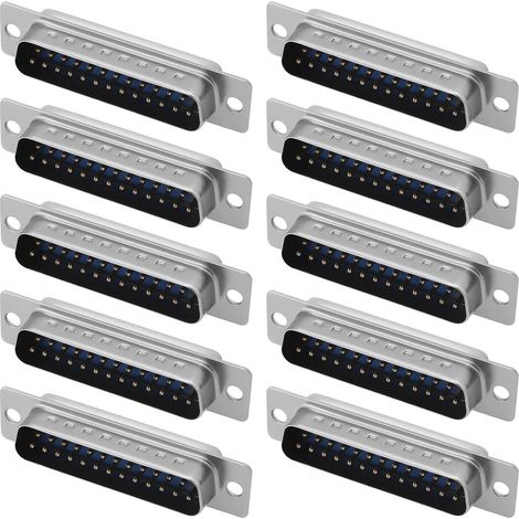 Pack of 10 DB25 25-pin male D-sub connectors with double row of solder wires for PCB mounting, mechanical equipment, and CNC computers (1/5)