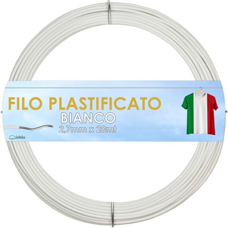 Filo Bucato Stendibiancheria acciaio Plastificato Bianco 2,7mm x 20m - Resistente e Antiruggine - Prodotto italiano