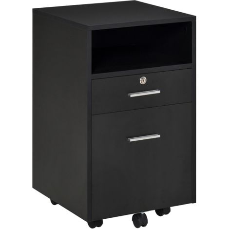 Black Lockable Two-Drawer Filing Cabinet on Wheels for Easy Mobility and Organized Storage