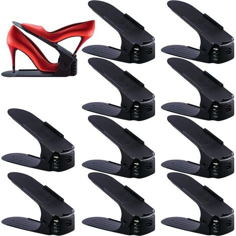 Set mit 10 verstellbaren Schuhregalen/Stapeln, Organizer, platzsparendes Regal (Schwarz) (1/4)