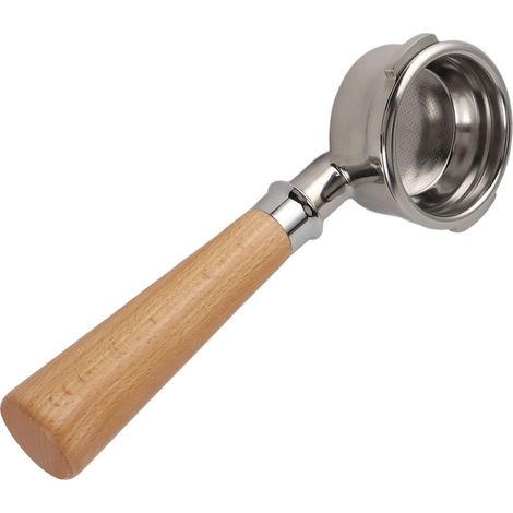 Porte-filtre nu sans fond de 58 mm pour machine à café universelle, porte-filtre à double oreille en acier inoxydable de type A2 et bois de hêtre. (1/5)