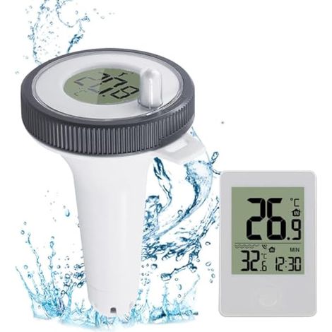 Thermomètre Piscine Flottant sans Fil Radio Connecté avec écran LCD Affichage du thermomètre Flottant étanche pour Les étangs Aquarium Spa (1/5)