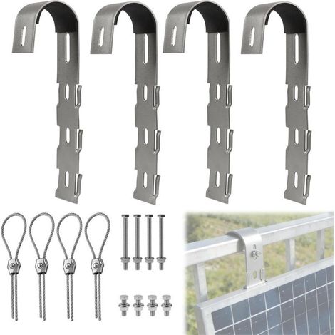 Kit de 4 Crochets de Fixation pour Panneau Solaire, Support pour Centrale Électrique de Balcon, Crochet Photovoltaïque en Acier Inoxydable, pour Balcon, Sol, Toit Plat ou Balustrade (1/5)