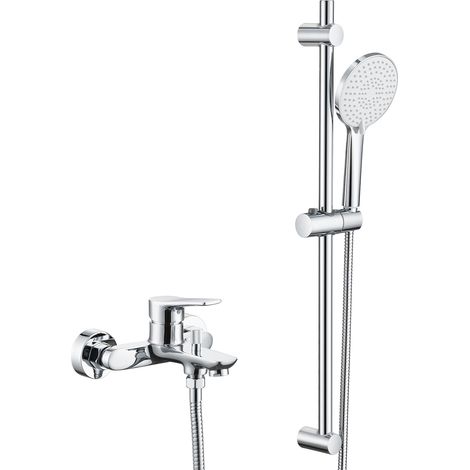 Badewanne Duschset mit 3 Funktionen Handbrause, Chrome Badewannenarmatur, 70 cm Edelstahl Duschstange, Duschsystem für Badewanne und Badezimmer