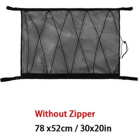 Sac de rangement de toit pour voiture, filet de rangement, poche de toit, double couche réglable avec fermeture éclair, accessoires de rangement intérieur pour voiture (sans fermeture éclair)