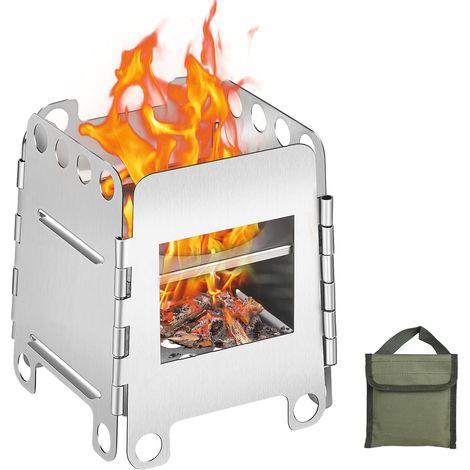 Rechaud Bois Camping Pliable, Mini Réchaud à Bois Pliable avec Sac de Rangement, Portable Réchaud en Acier Inoxydable pour Randonnée Camping Voyage(8.7x10.7x7.8cm) (1/5)
