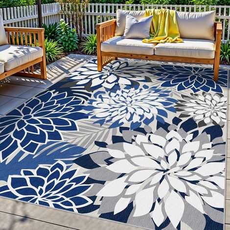 Tapis de terrasse 140 x 200 cm – Tapis extérieur floral en velours cristal – Décoration pour jardin, cour et terrasse (1/5)